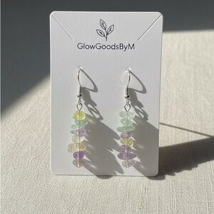 Natural Multi-Color Fluorite Crystal Chip Dangle Earrings